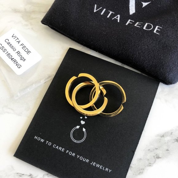 NWT Vita Fede Cassio Swarovski Pave Modular Yellow Gold Interlocking Ring Stack - Picture 9 of 10